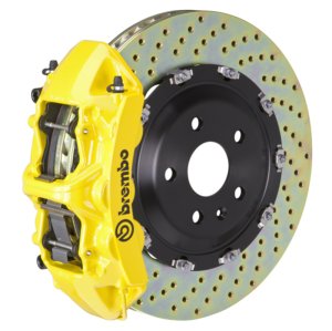 Maserati GranSport Brake Kit - Front - Brembo - 6 Piston Cast 380x34 2pc Rotor Drilled - Yellow - `04-`07