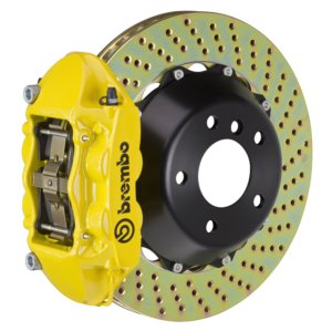 Maserati Quattroporte Brake Kit - Rear - Brembo - GT BBK 4 Piston Cast 380x28 2pc Rotor Drilled - Yellow - `05-`07