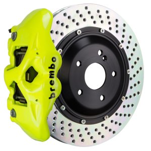 Maserati Ghibli S Brake Kit - Rear - Brembo - GT BBK 4 Piston Cast 380x28 2pc Rotor Drilled - Fluo Yellow - `14-`27