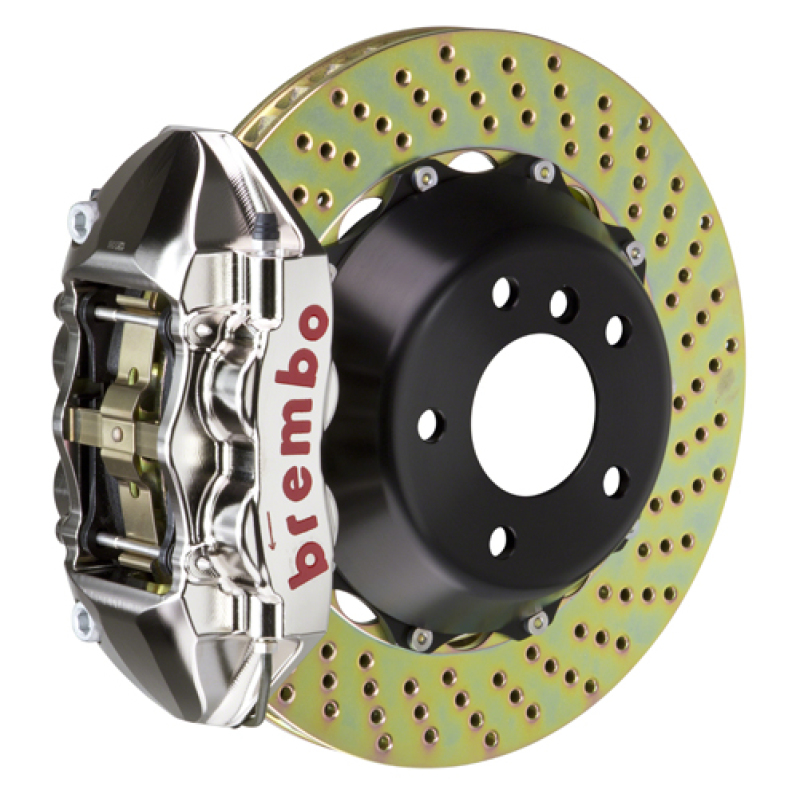 Maserati Coupe Brake Kit - Rear - Brembo - 2pc Drilled Rotors + 4 Pist Billet Calipers - Nickel - `02-`07