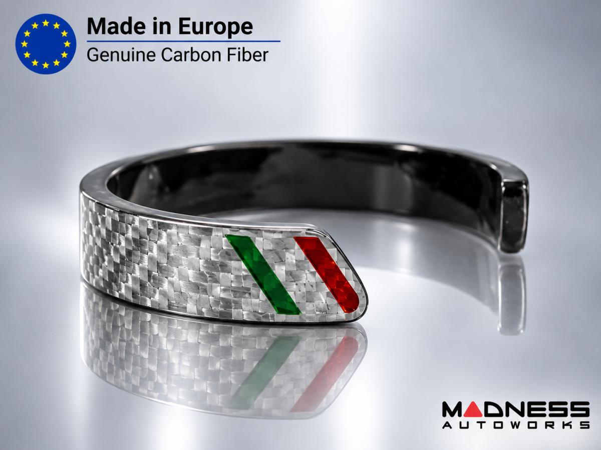 Carbon Fiber Bracelet - Italian Flag Racing Stripe Design - Silver Carbon 